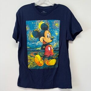 Disney Mickey‎ Mouse Men’s Van Gogh Style Short Sleeve Navy Tee Shirt Size M